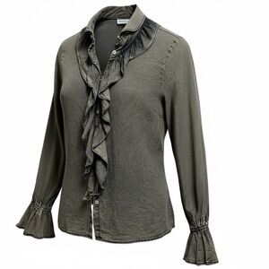Elegant Ruffle Blouse in Charcoal Denim Wash Hue by Cezele